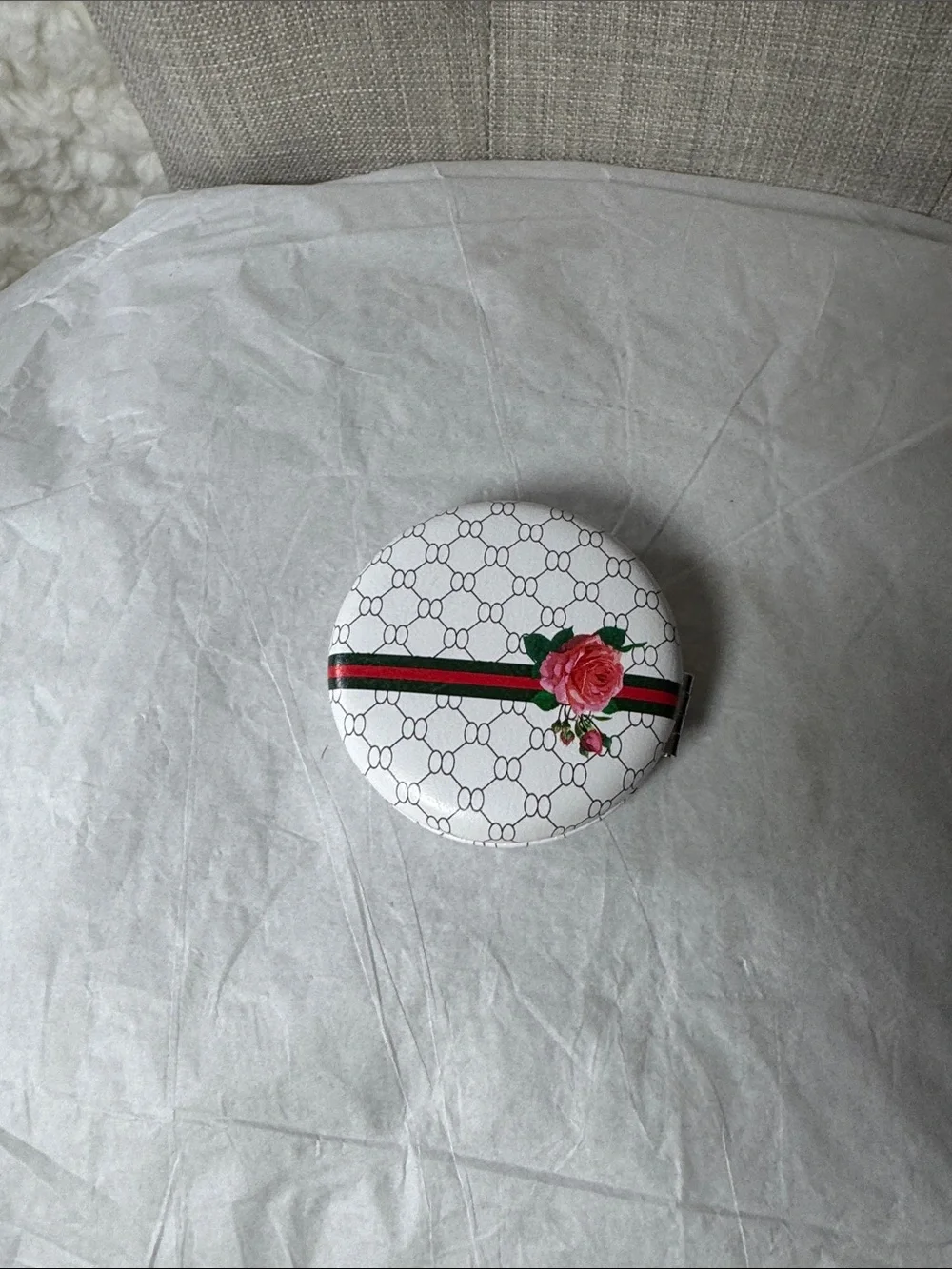 Round Compact fashion Floral Stripe Folding Mirror - White